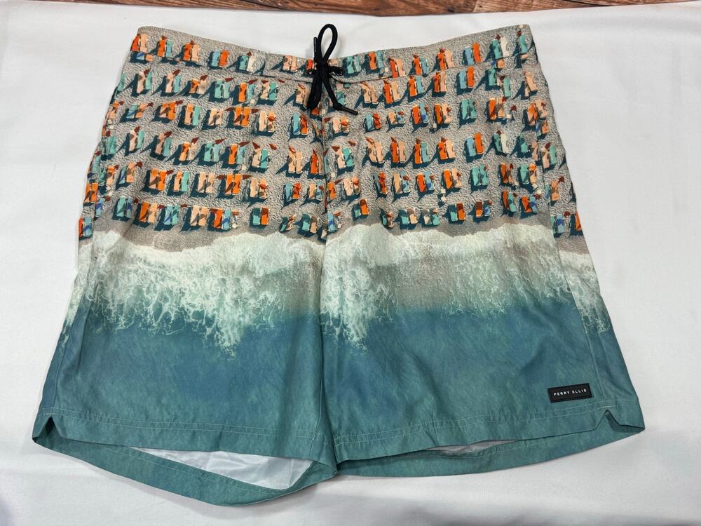 Perry Ellis Board Shorts Ocean Beach Chairs Graphics Size 2XL 40 Waist